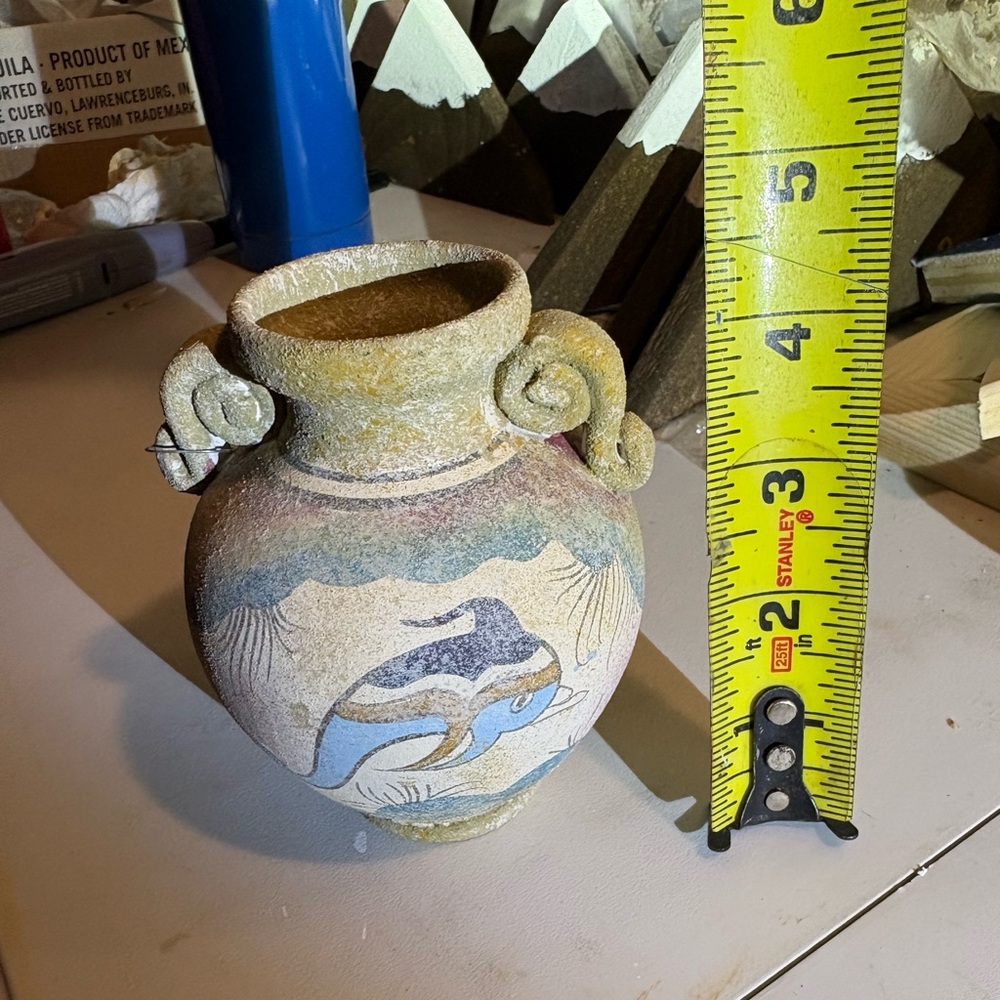 Hand-painted ceramic vase Minoan style w/dolphin motif Handcrafted Multicolor - Picture 6 of 6